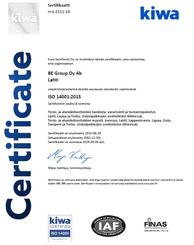 Ympäristösertifikaatti ISO 14001:2015